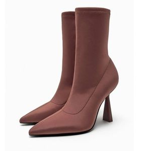 New Zara Pink Stretch Fabric Heeled Ankle Pointed Toe Boots 3102/111 Size 8
